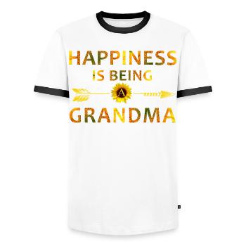 Le bonheur, c’est être une chemise drôle de grand-mère - T-shirt contrasté Homme - blanc/noir - Devant - AI Model Female 172 light (172cm) & AI Model Male 178 dark (178cm)