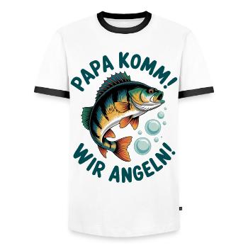 Papa komm! Wir Angeln - Männer Kontrast-T-Shirt - Weiß/Schwarz - Vorne - AI Model Female 172 light (172cm) & AI Model Male 178 dark (178cm)