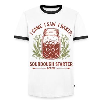 Levain Je suis venu J’ai vu que j’avais cuit du levain au levain - T-shirt contrasté Homme - blanc/noir - Devant - AI Model Female 172 light (172cm) & AI Model Male 178 dark (178cm)