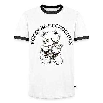 Pelucheux mais féroce – Diction Bear Rock - T-shirt contrasté Homme - blanc/noir - Devant - AI Model Female 172 light (172cm) & AI Model Male 178 dark (178cm)