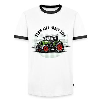 Vie à la ferme – Tracteur vert et rouge style vintage - T-shirt contrasté Homme - blanc/noir - Devant - AI Model Female 172 light (172cm) & AI Model Male 178 dark (178cm)