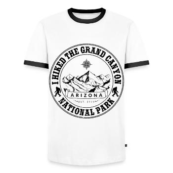 Ich bin im Grand Canyon Nationalpark gewandert und gewandert - Männer Kontrast-T-Shirt - Weiß/Schwarz - Vorne - AI Model Female 172 light (172cm) & AI Model Male 178 dark (178cm)