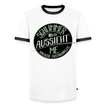 Schlimmer als es aussieht, M.E.  - Männer Kontrast-T-Shirt - Weiß/Schwarz - Vorne - AI Model Female 172 light (172cm) & AI Model Male 178 dark (178cm)
