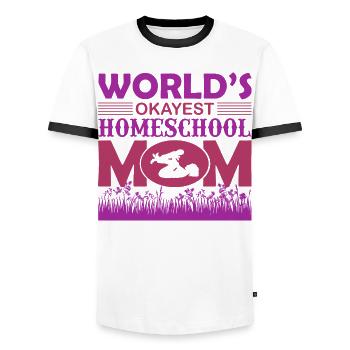 World’s Okayest Home School Mom - Men's Ringer Shirt - white/black - Front - AI Model Female 172 light (172cm) & AI Model Male 178 dark (178cm)