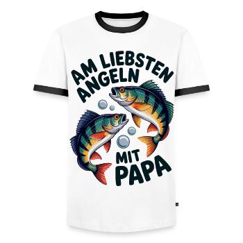 Angeln mit Papa Fischduo - Männer Kontrast-T-Shirt - Weiß/Schwarz - Vorne - AI Model Female 172 light (172cm) & AI Model Male 178 dark (178cm)