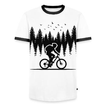 Mountainbike Design für Outdoor Abenteuer Fans - Männer Kontrast-T-Shirt - Weiß/Schwarz - Vorne - AI Model Female 172 light (172cm) & AI Model Male 178 dark (178cm)