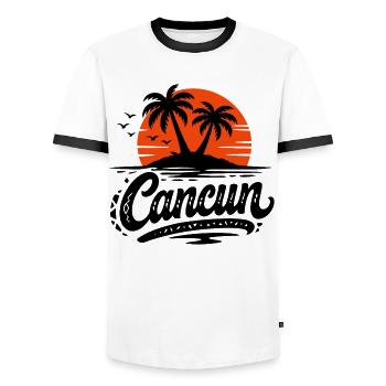 Cancun Retro Palm Trees Holiday Souvenir - Men's Ringer Shirt - white/black - Front - AI Model Female 172 light (172cm) & AI Model Male 178 dark (178cm)