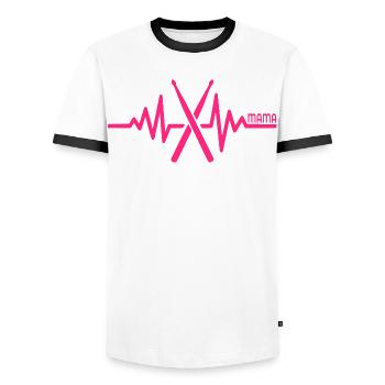 Schlagzeug Mama Perkussionistin - Männer Kontrast-T-Shirt - Weiß/Schwarz - Vorne - AI Model Female 172 light (172cm) & AI Model Male 178 dark (178cm)