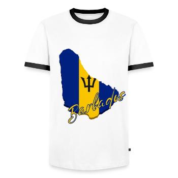 Barbados-Flaggenkarte, ich liebe Barbados - Männer Kontrast-T-Shirt - Weiß/Schwarz - Vorne - AI Model Female 172 light (172cm) & AI Model Male 178 dark (178cm)