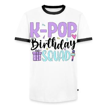 K Pop Birthday Squad - Men's Ringer Shirt - white/black - Front - AI Model Female 172 light (172cm) & AI Model Male 178 dark (178cm)