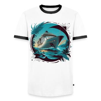 Estampe d’art de bateau de croisière - T-shirt contrasté Homme - blanc/noir - Devant - AI Model Female 172 light (172cm) & AI Model Male 178 dark (178cm)