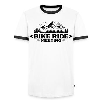 Randonnée à vélo rencontrant le paysage montagneux - T-shirt contrasté Homme - blanc/noir - Devant - AI Model Female 172 light (172cm) & AI Model Male 178 dark (178cm)