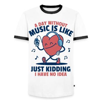 No Music? No Idea. - Men's Ringer Shirt - white/black - Front - AI Model Female 172 light (172cm) & AI Model Male 178 dark (178cm)