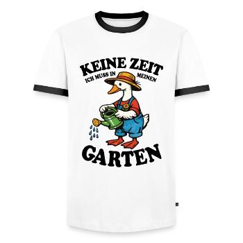 Keine Zeit | Garten Gans gießt glücklich - Männer Kontrast-T-Shirt - Weiß/Schwarz - Vorne - AI Model Female 172 light (172cm) & AI Model Male 178 dark (178cm)