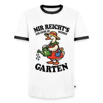 Mir reicht's | Garten Gans gießt glücklich - Männer Kontrast-T-Shirt - Weiß/Schwarz - Vorne - AI Model Female 172 light (172cm) & AI Model Male 178 dark (178cm)