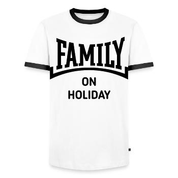 Family On Holiday (Family Holiday / Concave / B) - Men's Ringer Shirt - white/black - Front - AI Model Female 172 light (172cm) & AI Model Male 178 dark (178cm)