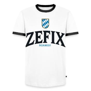 ZEFIX Bavarian Crest - Men's Ringer Shirt - white/black - Front - AI Model Female 172 light (172cm) & AI Model Male 178 dark (178cm)