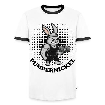 Pumpernickel Fitness Hase Bizeps Krafttraining - Männer Kontrast-T-Shirt - Weiß/Schwarz - Vorne - AI Model Female 172 light (172cm) & AI Model Male 178 dark (178cm)
