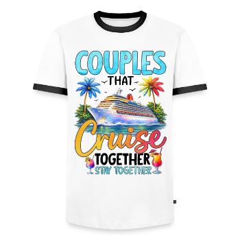 Les couples qui naviguent ensemble restent ensemble - T-shirt contrasté Homme - blanc/noir - Devant - AI Model Female 172 light (172cm) & AI Model Male 178 dark (178cm)