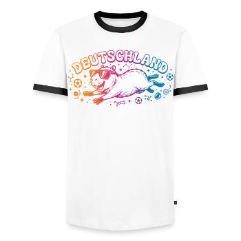 Deutschland Fussball Capybara - Männer Kontrast-T-Shirt - Weiß/Schwarz - Vorne - AI Model Female 172 light (172cm) & AI Model Male 178 dark (178cm)