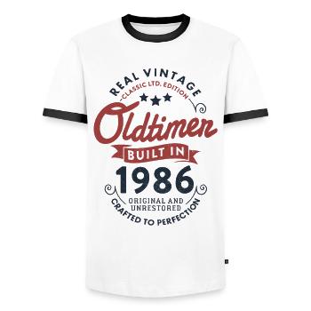 Vintage 1986 Classic Car 40th Birthday - Men's Ringer Shirt - white/black - Front - AI Model Female 172 light (172cm) & AI Model Male 178 dark (178cm)