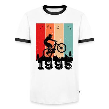 Millésime 1995 - T-shirt contrasté Homme - blanc/noir - Devant - AI Model Female 172 light (172cm) & AI Model Male 178 dark (178cm)