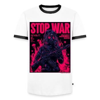 Neon Stop-War Protest - Men's Ringer Shirt - white/black - Front - AI Model Female 172 light (172cm) & AI Model Male 178 dark (178cm)