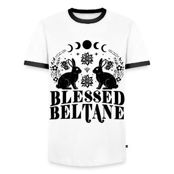 Beltane Blessings May Day Pagan Rabbit Bunny - Men's Ringer Shirt - white/black - Front - AI Model Female 172 light (172cm) & AI Model Male 178 dark (178cm)