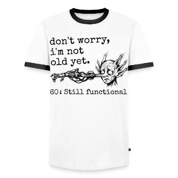 60e Anniversaire - Cadeau 60e anniversaire Humour  - T-shirt contrasté Homme - blanc/noir - Devant - AI Model Female 172 light (172cm) & AI Model Male 178 dark (178cm)