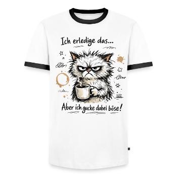 Ich mach das Katze lustiger Büro Spruch - Männer Kontrast-T-Shirt - Weiß/Schwarz - Vorne - AI Model Female 172 light (172cm) & AI Model Male 178 dark (178cm)