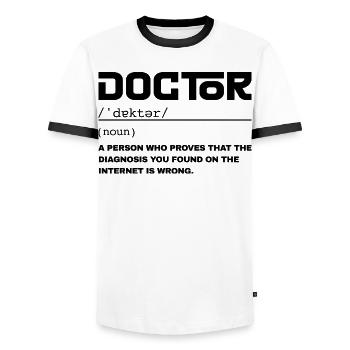 Définition Drôle Médecin - Humour Docteur - T-shirt contrasté Homme - blanc/noir - Devant - AI Model Female 172 light (172cm) & AI Model Male 178 dark (178cm)