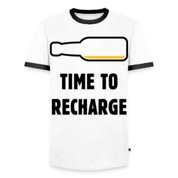 Time To Recharge (Beer / Beer / POS 2C) - Men's Ringer Shirt - white/black - Front - AI Model Female 172 light (172cm) & AI Model Male 178 dark (178cm)