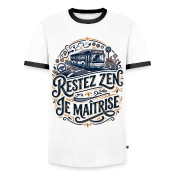 Chauffeur de bus conducteur conductrice de bus car - T-shirt contrasté Homme - blanc/noir - Devant - AI Model Female 172 light (172cm) & AI Model Male 178 dark (178cm)
