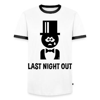 Bräutigam – Last Night Out (JGA / Polterabend / B) - Men's Ringer Shirt - white/black - Front - AI Model Female 172 light (172cm) & AI Model Male 178 dark (178cm)