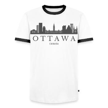 Skyline d’Ottawa Canada, silhouette d’Ottawa - T-shirt contrasté Homme - blanc/noir - Devant - AI Model Female 172 light (172cm) & AI Model Male 178 dark (178cm)