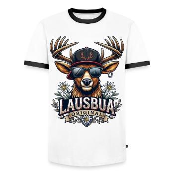 T-shirt Lausbua pour enfants Chemises traditionnelles pour hommes Garçons - T-shirt contrasté Homme - blanc/noir - Devant - AI Model Female 172 light (172cm) & AI Model Male 178 dark (178cm)