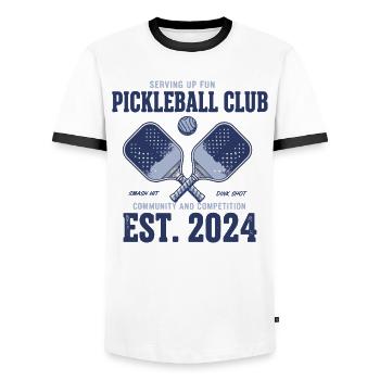 Pickleball Club Funny Player Love Pickleball Est - Men's Ringer Shirt - white/black - Front - AI Model Female 172 light (172cm) & AI Model Male 178 dark (178cm)