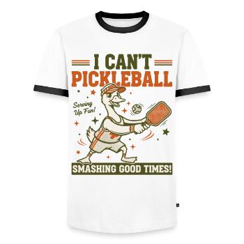Pickleball, ich kann nicht, Pickleball, lustiger Spieler, Pickleball, Pickle, Pickle - Männer Kontrast-T-Shirt - Weiß/Schwarz - Vorne - AI Model Female 172 light (172cm) & AI Model Male 178 dark (178cm)