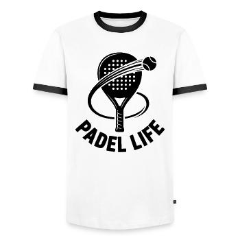 Padel Life Tennis avec raquette - T-shirt contrasté Homme - blanc/noir - Devant - AI Model Female 172 light (172cm) & AI Model Male 178 dark (178cm)
