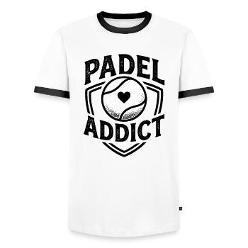Padel Addict Sport Passion Lifestyle - Men's Ringer Shirt - white/black - Front - AI Model Female 172 light (172cm) & AI Model Male 178 dark (178cm)