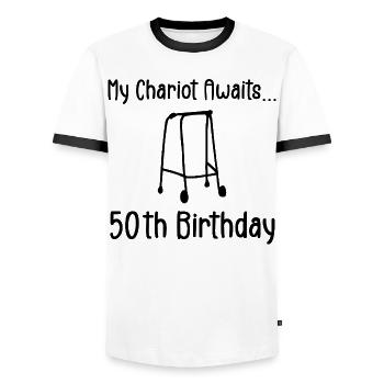 50th Birthday Party Funny 50 Years Old Birthday - Men's Ringer Shirt - white/black - Front - AI Model Female 172 light (172cm) & AI Model Male 178 dark (178cm)