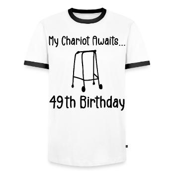 49th Birthday Party Funny 49 Years Old Birthday - Men's Ringer Shirt - white/black - Front - AI Model Female 172 light (172cm) & AI Model Male 178 dark (178cm)