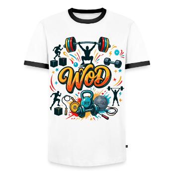 WOD Fitness Bodybuilding Workout Cross-Sport Gym - Männer Kontrast-T-Shirt - Weiß/Schwarz - Vorne - AI Model Female 172 light (172cm) & AI Model Male 178 dark (178cm)