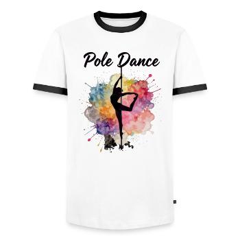 Pole Dance Silhouette – Watercolor Art Design - Men's Ringer Shirt - white/black - Front - AI Model Female 172 light (172cm) & AI Model Male 178 dark (178cm)