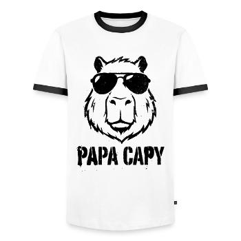 Papa Capy - Capybara Father's Day - Men's Ringer Shirt - white/black - Front - AI Model Female 172 light (172cm) & AI Model Male 178 dark (178cm)