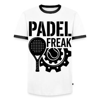 Padel Freak Sport Enthusiasm Performance - Men's Ringer Shirt - white/black - Front - AI Model Female 172 light (172cm) & AI Model Male 178 dark (178cm)