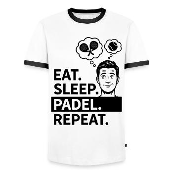Eat Sleep Padel Repeat Lifestyle Sport Routine - Men's Ringer Shirt - white/black - Front - AI Model Female 172 light (172cm) & AI Model Male 178 dark (178cm)