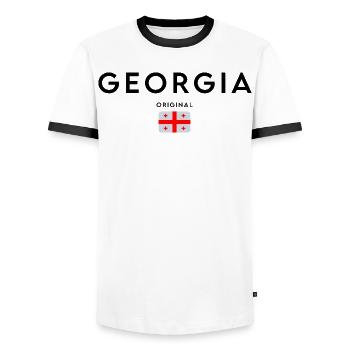 Flag of Georgia, elegant minimalist design - Men's Ringer Shirt - white/black - Front - AI Model Female 172 light (172cm) & AI Model Male 178 dark (178cm)
