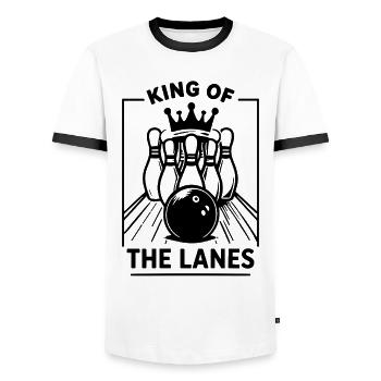 Bowling Kegeln King of the Lanes Sport Champion - Männer Kontrast-T-Shirt - Weiß/Schwarz - Vorne - AI Model Female 172 light (172cm) & AI Model Male 178 dark (178cm)