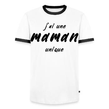 j-ai_une_maman_unique - T-shirt contrasté Homme - blanc/noir - Devant - AI Model Female 172 light (172cm) & AI Model Male 178 dark (178cm)